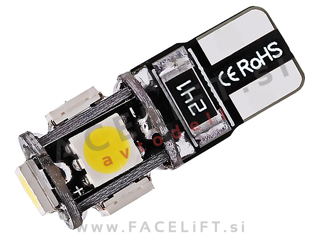 LED žarnica T10 W5W 5x SMD (5050) CANBUS 12V bela