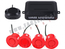 Parkirni senzorji PDC z zvočnim opozorilom / 4x senzor / rdeči / 12V