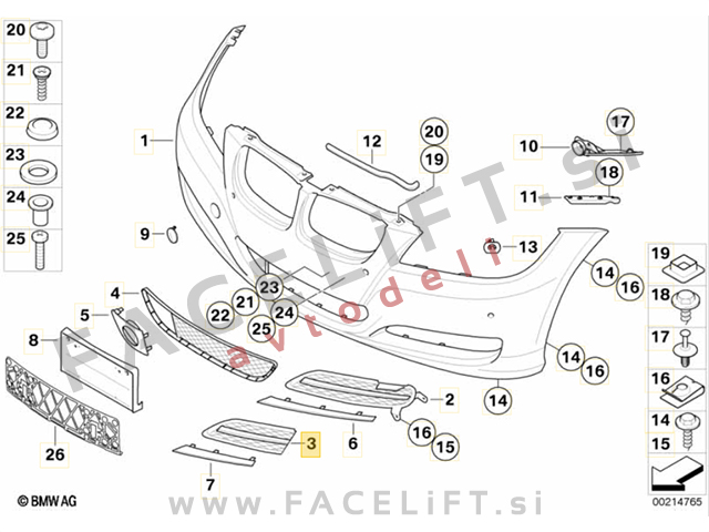 BMW 3 E90 E91 LCI 08-12 mreža sprednjega odbijača desna