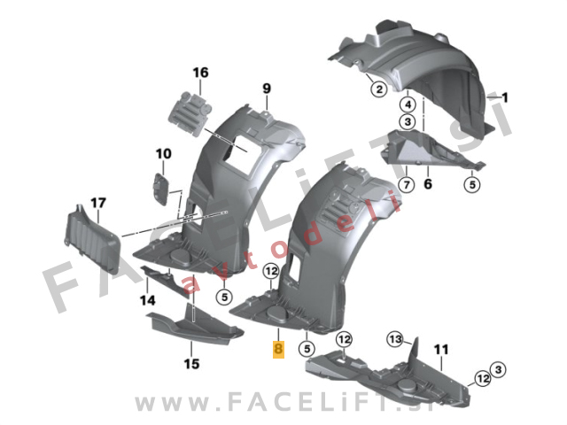 BMW 3 E90 E91 05-08 sprednji kolotek sprednji del levi