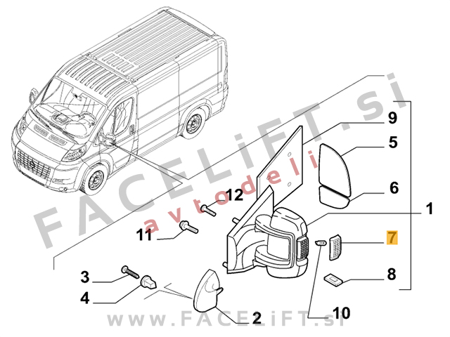Fiat Ducato 06- smernik bočnega ogledala desni