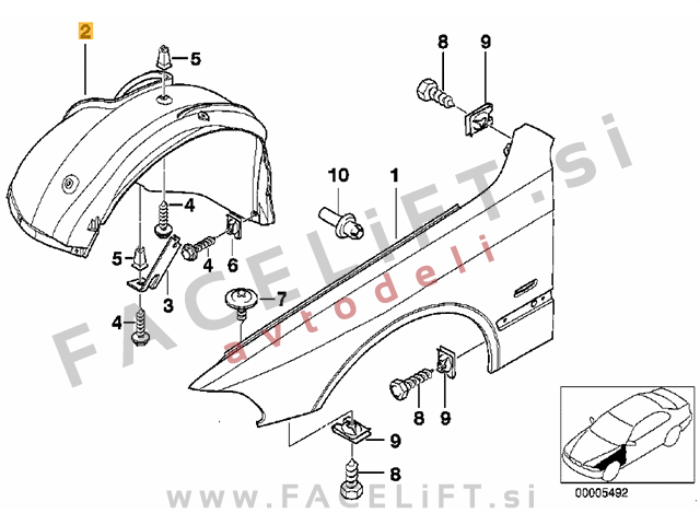 BMW 5 E39 95-03 sprednji kolotek, zadnji del levi BMW 5 E39 95-03 sprednji kolotek, zadnji del levi