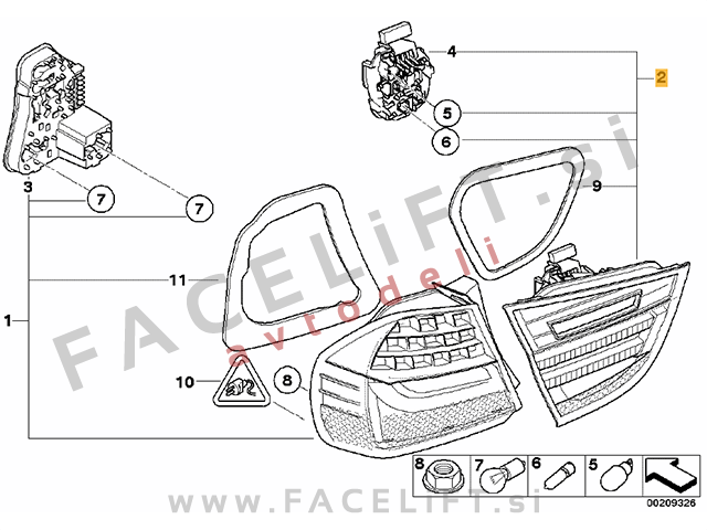 BMW 3 E90 Limuzina 08-11 zadnja notranja LED luč desna BMW 3 E90 Limuzina 08-11 zadnja notranja LED luč desna