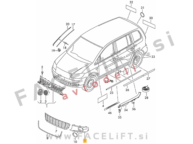 VW Caddy 10-15 mreža sprednjega odbijača leva