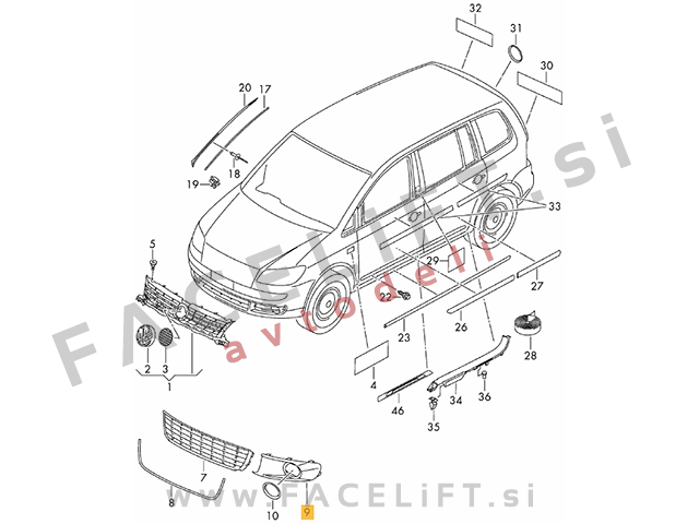 VW Touran 1T3 10-15 mreža sprednjega odbijača desna VW Touran 1T3 10-15 mreža sprednjega odbijača desna