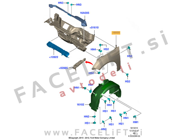 Ford Focus 3 10-18 sprednji blatnik desni
