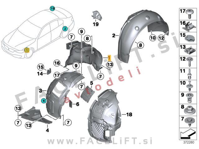 BMW 3 / F30 F31 (11-15) / sprednji kolotek / zadnji del / desni