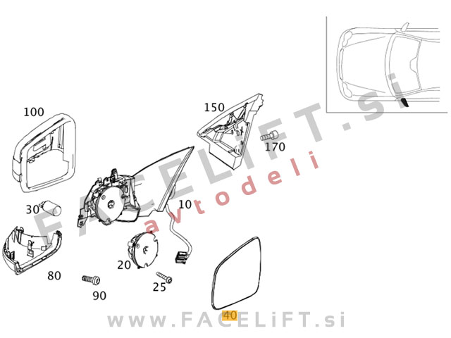 Mercedes B W246 11-18 steklo ogledala levo