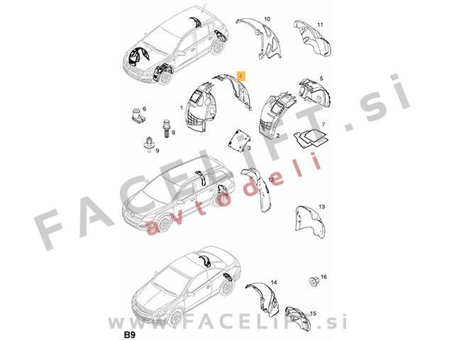 Opel Astra H / A04 (03-10) / sprednji kolotek / zadnji del / desni
