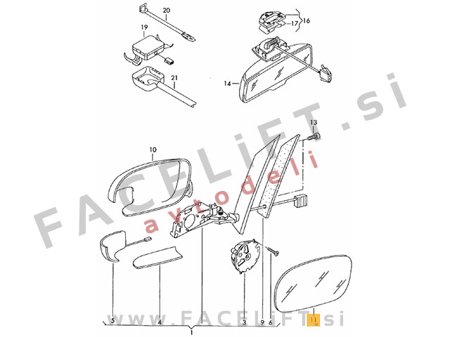 VW Touran 1T 1T2 03-10 steklo ogledala desno