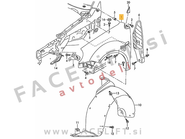 VW Polo 9N 01-05 sprednji blatnik desni VW Polo 9N 01-05 sprednji blatnik desni