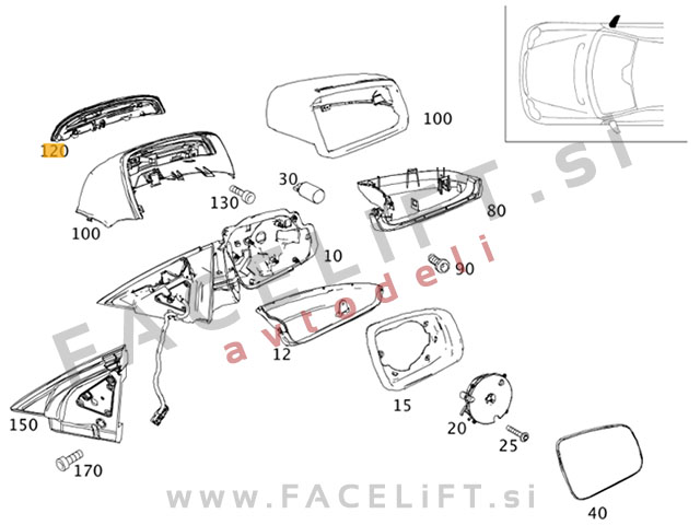 Mercedes C S204 W204 07-09 LED smernik bočnega ogledala desni