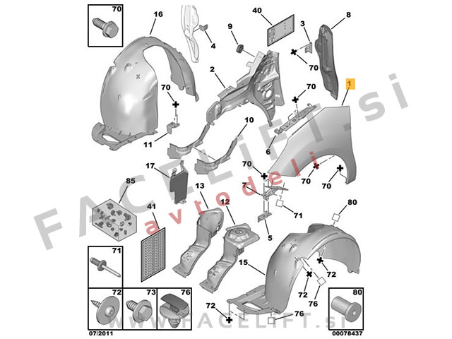 Citroen C3 / (10-16) / sprednji blatnik / levi Citroen C3 / (10-16) / sprednji blatnik / levi