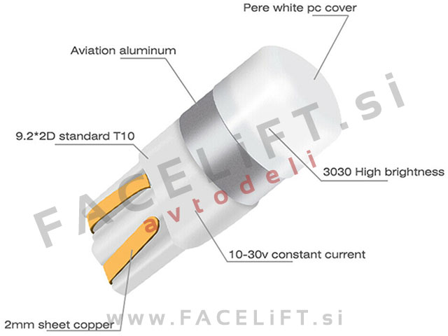 LED žarnica T10 W5W 1x LED (3030) 12V