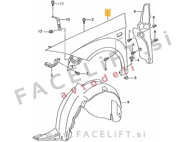 Seat Toledo 5P 04-09 sprednji blatnik levi Seat Toledo 5P 04-09 sprednji blatnik levi