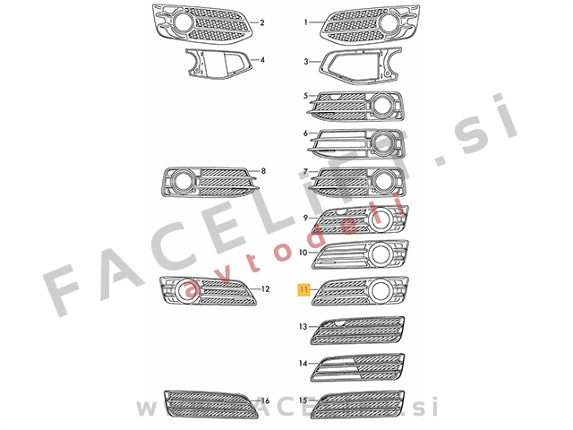 Audi A3 8P 8PA 08-12 mreža sprednjega odbijača desna Audi A3 8P 8PA 08-12 mreža sprednjega odbijača desna