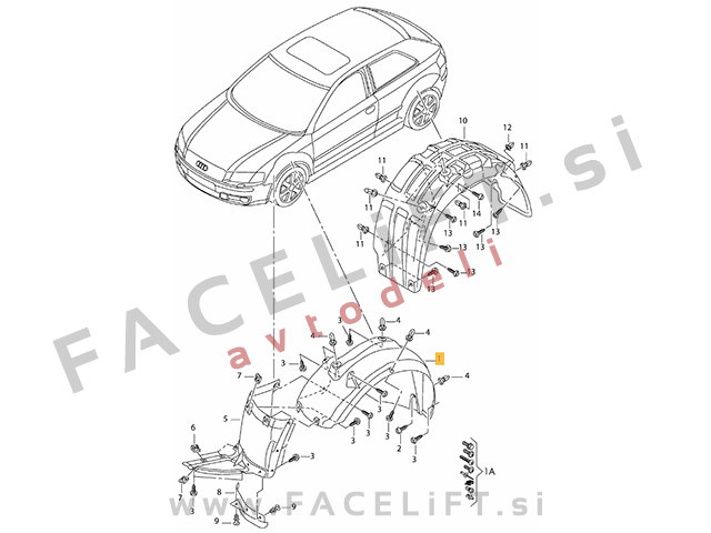 Audi A3 / 8P (03-12) / sprednji kolotek / zadnji del / desni