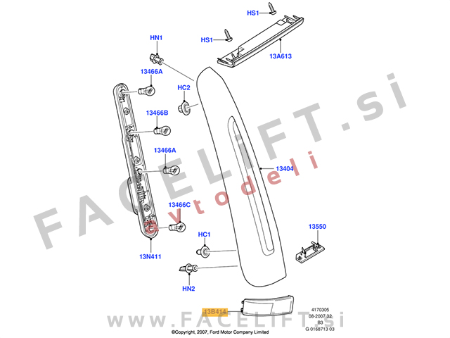 Ford Focus C-Max 03-07 zadnji odsevnik desni