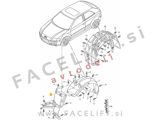 Audi A3 8P 8PA 03-12 sprednji kolotek sprednji del desni
