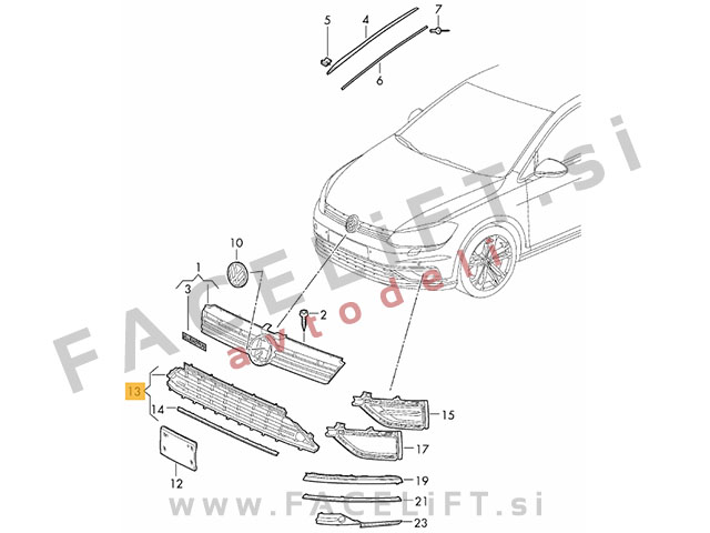 VW Golf 7.5 17-19 mreža sprednjega odbijača srednja