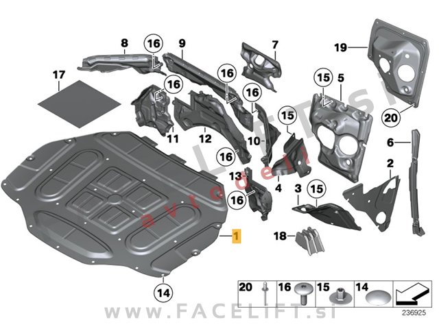 BMW 7 / F01 F02 (08-15) / izolacija pokrova motorja