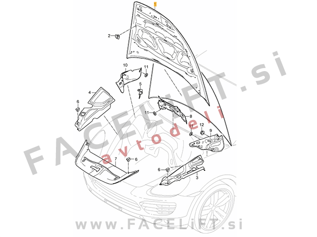 Porsche Cayenne 10-17 izolacija pokrova motorja