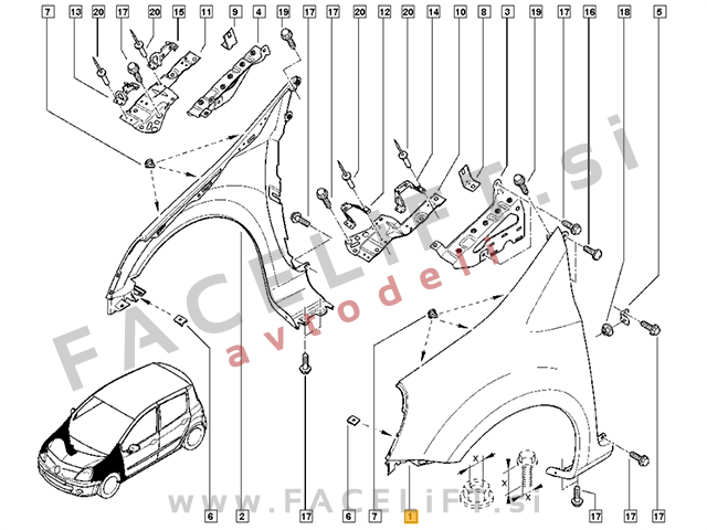 Renault Modus 04-12 sprednji blatnik levi Renault Modus 04-12 sprednji blatnik levi