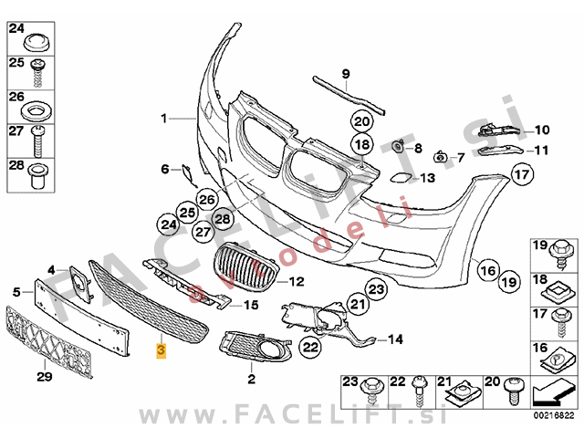 BMW 3 E92 E93 M 06-10 mreža sprednjega odbijača srednja