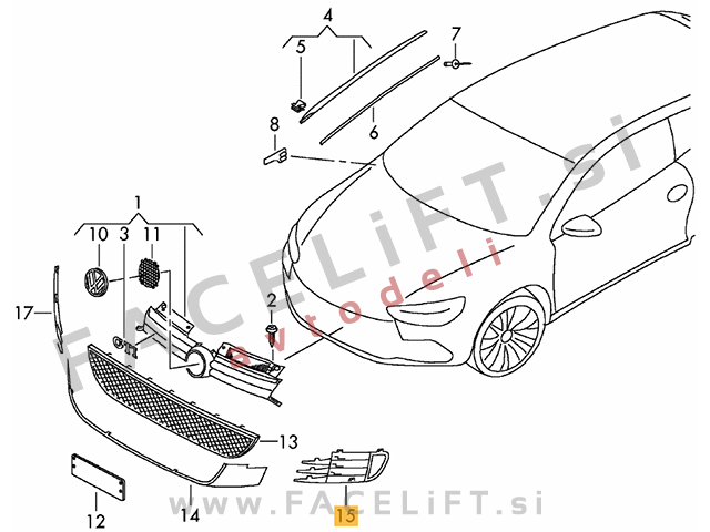 VW Golf 6 GTD GTI 08-12 mreža sprednjega odbijača leva