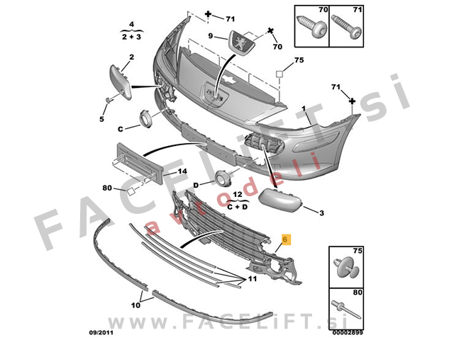 Peugeot 307 / (05-07) / mreža sprednjega odbijača / srednja