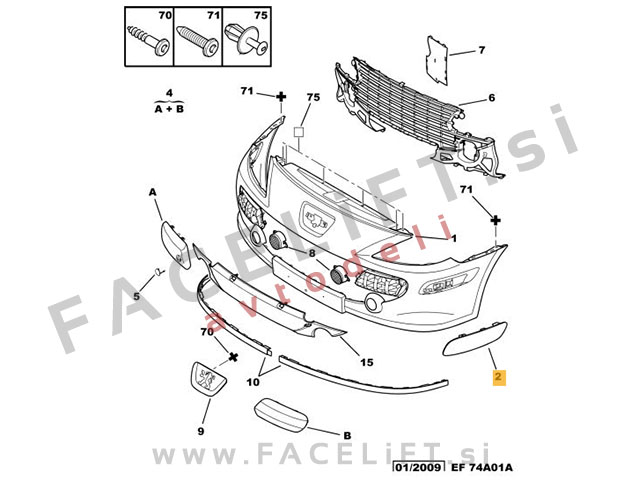 Peugeot 307 / (05-07) / letev sprednjega odbijača / desna