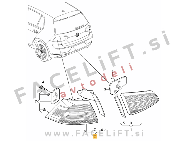 VW Golf 7 Hatchback 17-20 zadnja zunanja LED luč leva