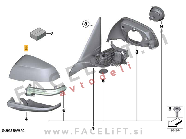 BMW 3 / F30 F31 (11-19) / pokrov ogledala / levi