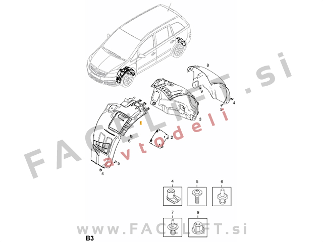Opel Zafira B / T98 (05-11) / sprednji kolotek, sprednji del / desni