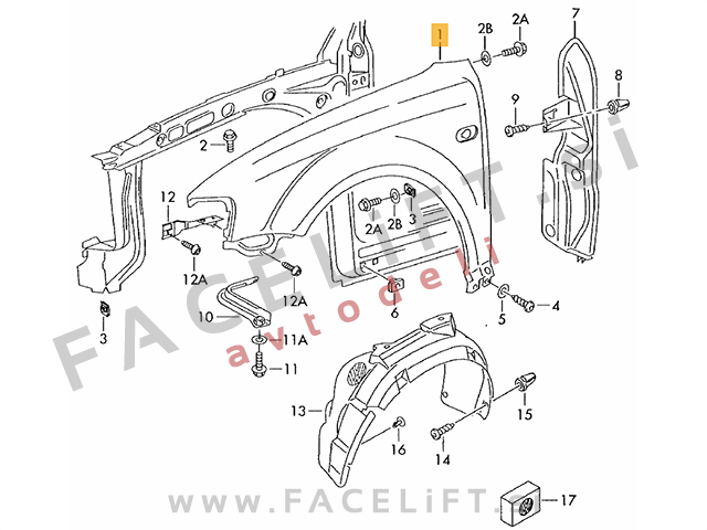 VW Passat 3B 96-00 sprednji blatnik desni VW Passat 3B 96-00 sprednji blatnik desni