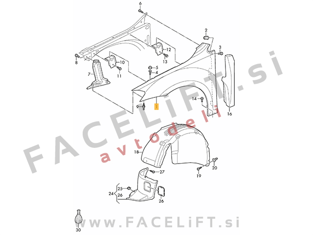 VW Golf Sportsvan / (14- ) / sprednji blatnik / desni VW Golf Sportsvan / (14- ) / sprednji blatnik / desni