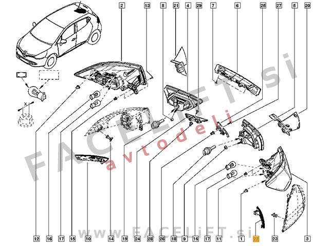 Renault Clio 4 12-19 zadnji odsevnik desni