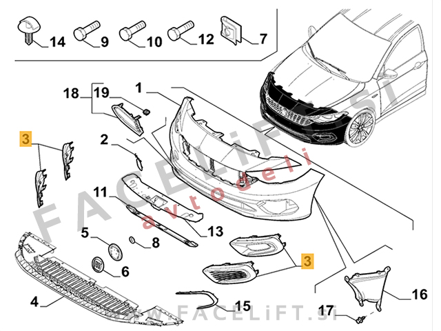 Fiat Tipo / (16- ) / mreža sprednjega odbijača / leva Fiat Tipo / (16- ) / mreža sprednjega odbijača / leva