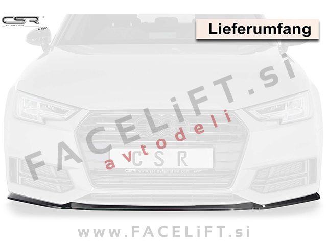 Audi A4 S4, S line B9 8W 15-19 podaljšek sprednjega odbijača črni (sijaj)