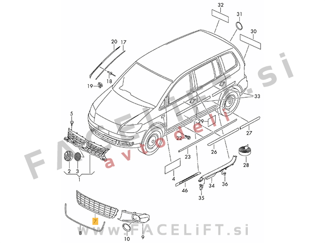 VW Caddy / 2K (10-15) / mreža sprednjega odbijača / srednja