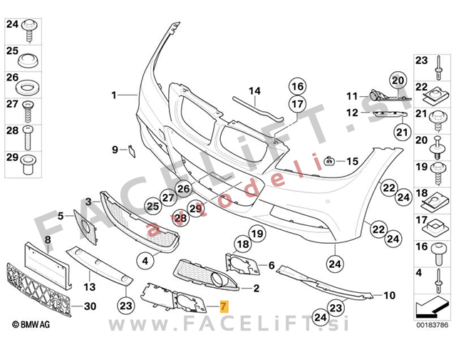 BMW 3 / E90 E91 LCI M (08-12) / nosilec mreže sprednjega odbijača / desni