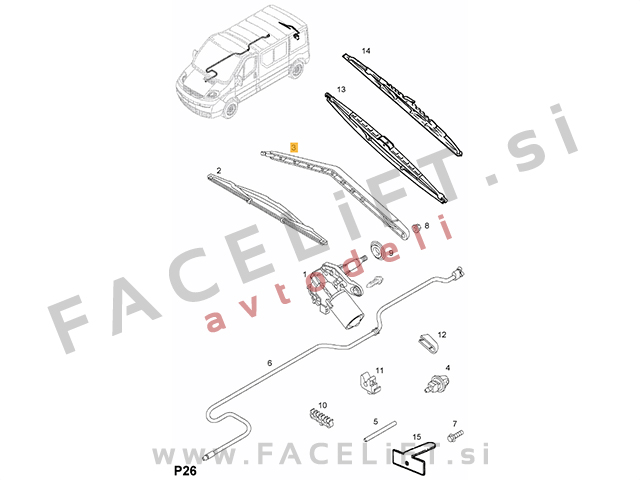 Opel Vivaro 01-14 roka metlice brisalca z metlico zadnja