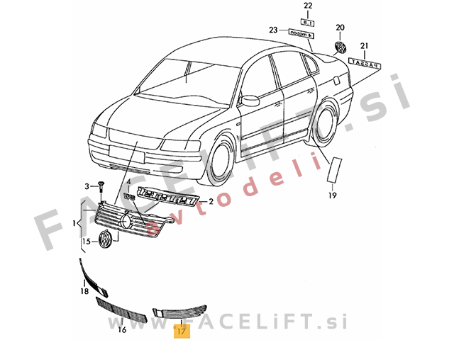 VW Passat 3BG 00-05 mreža sprednjega odbijača leva