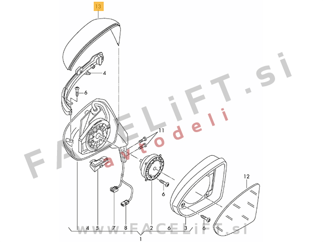 VW Golf 7 12-20 pokrov ogledala desni