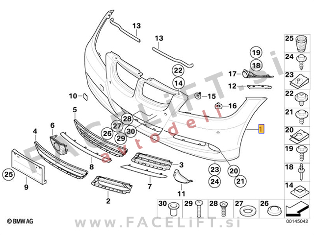 BMW 3 E90 E91 05-08 sprednji odbijač SRA PDC
