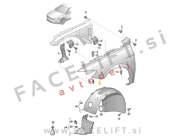VW Passat B8 14- sprednji blatnik levi