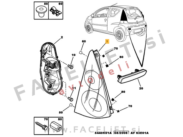 Peugeot 107 05-12 zadnja luč leva