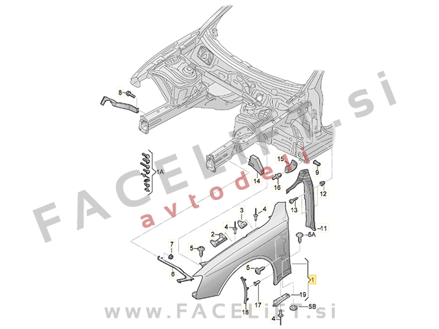 Audi A4 B8 8K 07-11 sprednji blatnik levi