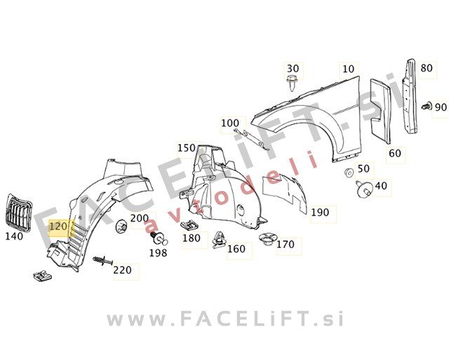 Mercedes C W204 07-11 sprednji kolotek, sprednji del desni
