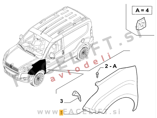 Fiat Doblo 10-14 sprednji blatnik desni